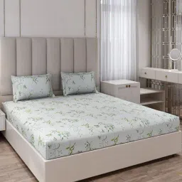 Monte Carlo Ryalking Light Blue Polyester Printed 135 GSM King Bedsheet with 2 x Pillow Covers-picture-48