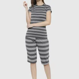 Vimal Jonney Grey Stripes Print Pajama Set image 1