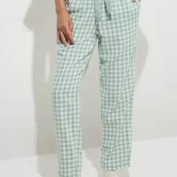 Wunderlove by Westside Light Green Checkered Pattern Cotton Pyjamas-picture-48