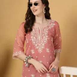 Yufta Rust Organza Embroidered Kurti image 5