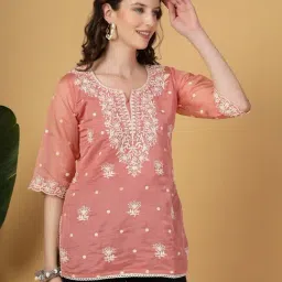 Yufta Rust Organza Embroidered Kurti image 3