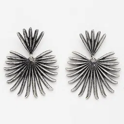 ZENEME Silver Toned Leaf Shaped Stylish Oxidised Drop Earrings image 5