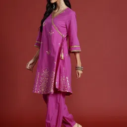 Anouk Foil Print Angrakha Gotta Patti Pure Cotton Kurta with Salwar image 5