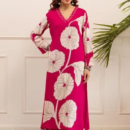 AUTUMN LANE Women Floral Printed Regular Pure Cotton Kurta with Trousers-image-80