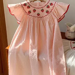 LULU & SKY Girls Self Design Round Neck Flutter Sleeve A-Line Dress image 2