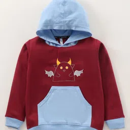 Earth Conscious Fleece Full Sleeves Cute Devil Rest Printed Hooded Sweatshirt - Sky Blue Maroon-picture-24