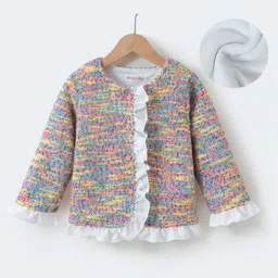 Kookie Kids Full Sleeves Textured Winter Jacket With Frill Detailing - Grey-picture-29