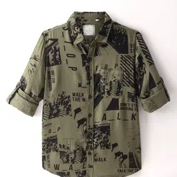 INFINITY Cotton Full Sleeves Abstract Printed Shirt - Olive Green-picture-20