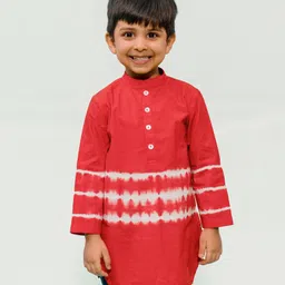 Tiber Taber 100% Cotton Full Sleeves Tie Dye Kurta - Red-picture-17