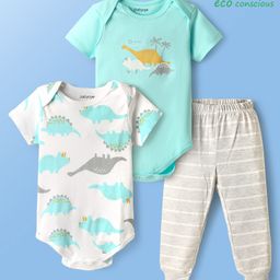 Babyoye 100% Cotton Knit Half Sleeves Onesies With Leggings Stripe & Dino Print - Aqua Blue-picture-42