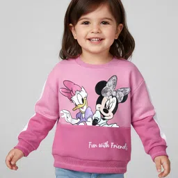Babyhug Disney Terry Knit Full Sleeves Cut & Sew Sweatshirt With Minnie Mouse Graphics & Sequins Detailing - Pink-picture-16
