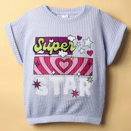 Olio Kids Sinker Knit Half Sleeves T-Shirt With Text Print - Light Blue-picture-13