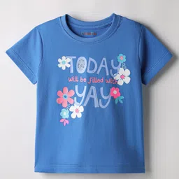 kookie kids india Kookie Kids Single Jersey Knit Half Sleeves T-Shirt with Today Will Be Filled with Yay Text Print - Blue-picture-13