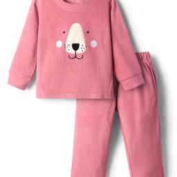Kanvin Fleece Knit Full Sleeves Antipilling Winter Night Suit with Polar Bear Print - Pink-picture-37