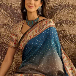 Sangria Bandhani Printed Zari Saree With Unstitched Blouse Piece image 5