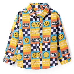 Babyhug Cotton Woven Full Sleeves Shirt with Smiley Print - Yellow & Blue image 2