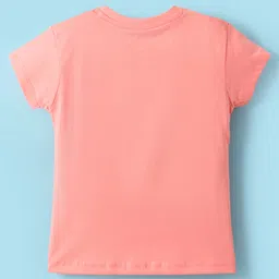 Doreme Sinker Knit Half Sleeves T-Shirt With Text Print - Coral image 2