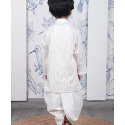 Polka Tots Cotton Woven Full Sleeves Abstract Foil Printed Angrakha Dhoti Kurta - White image 3