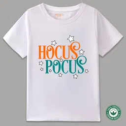 BLUSHES 100% Cotton Knit Halloween Theme Half Sleeves Hocus Pocus Text Printed Tee - White image 3