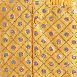 Ahhaaaa Viscose Woven Full Sleeves Sequin Embellished Sherwani & Pant Set - Yellow image 5
