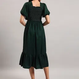 Raiyani Fashion Square Neck Puff Sleeves Tiered Fit And Flare Midi Dress image 3