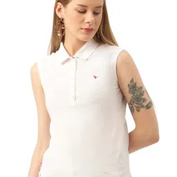 AMSWAN Women Solid Polo Collar Cotton T-shirt-image-93