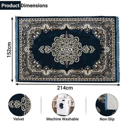 RUBOXA Navy Blue Ethnic Motifs Cotton Carpet image 3