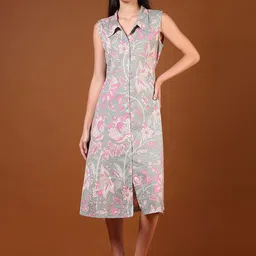 LIMEROAD Ethnic Printed Shirt Collar Neck Ethnic Dress-picture-11