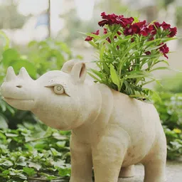 Swadeh Brown Clay  Rhino Shaped Planter Pot-image-9