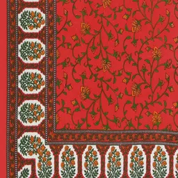 CHICERY Red & Green Floral 210 TC King Bedsheet with 2 Pillow Covers image 3