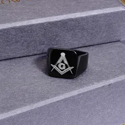 Yellow Chimes Men Stainless Steel AG Masonic Logo Finger Ring-picture-30