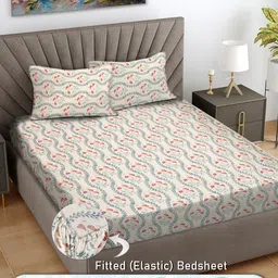 FABINALIV Cream-Coloured & Brown Floral 300 TC King Bedsheet with 2 Pillow Covers-picture-13