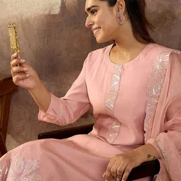 Indo Era Women Solid Embroidered Kurta with Trousers & Dupatta-picture-30