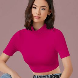 Dream Beauty Fashion Solid Round Neck Short Sleeves Crop Top-picture-32