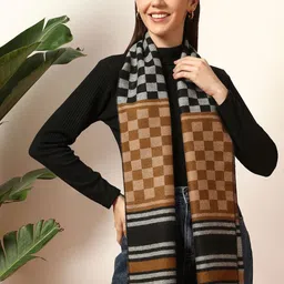 HANDICRAFT PALACE Women Checked Woven Design Reversible Woollen Scarf-picture-22