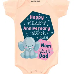 KNITROOT Short Sleeves First Anniversary Printed Onesie - Peach-picture-18