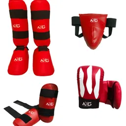 AXG New Goal Karate Taekwondo Muay Thai Kick Kickboxing MMA Kit Medium - Red-image-3