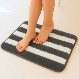 haus & kinder Grey & White Striped 2000 GSM Microfiber Anti-Skid Bath Rug-picture-23