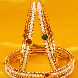 Shiv Jewels Set of 6 Gold-Plated Stone-Studded Bangles-picture-47