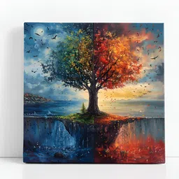 SAF Blue & Red Dual Season Tree Printed Canvas Wall Art-picture-41