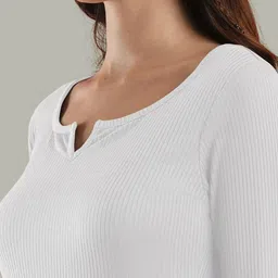 Maheshvi Women Ribbed Notched Neck Long Sleeves Regular Top image 2