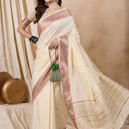 KAVINDI Solid Zari Silk Cotton Banarasi Saree image 4