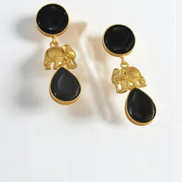 TISHUL JEWELS Gold-Plated Crystals Studded Enamelled Elephant Shaped Drop Earrings image 4