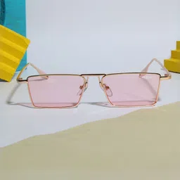 SUNGLASSIC Unisex Rebel Gold Pink Rectangle Sunglasses with UV Protected Lens image 3