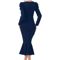 TESSAVEGAS Puff Sleeve Ruffled Sheath Midi Dress image 4