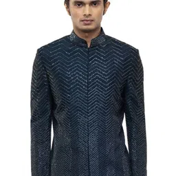 SDS By Kushal Shah Silk Geometric Embroidered Bandhgala Three-Piece Suit image 3