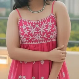 KALINI Floral Embroidered Shoulder Straps Sleeveless Anarkali Kurti image 2