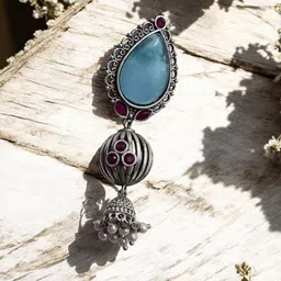 Sangria German Silver-Plated Artificial Stones Studded Contemporary Drop Earrings image 3