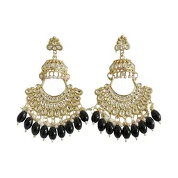 TESSARA Gold-Plated Artificial Stones Studded And Beaded Crescent Shaped Drop Earrings image 4