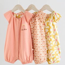 NEXT Infant Kids Cotton Pack Of 3 Printed Rompers-picture-41